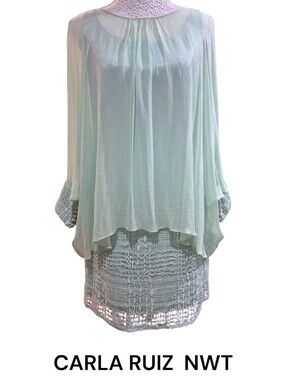 Carla Ruiz Mint Green Lace & Chiffon Overlay Cocktail Dress - Size 40 (US 6) NWT